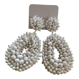 SuYi White Beaded Teardrop Drop Earrings One Size